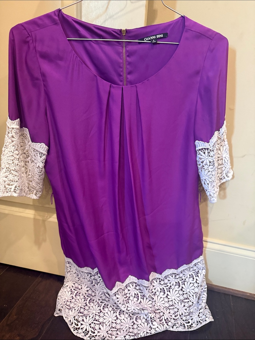 Gianni Bini purple dress with White Crochet Trim